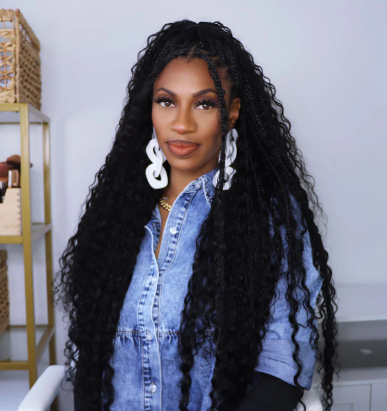 Crochet Boho Box Braids with Human Hair Curls - Image 7