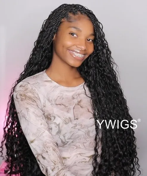 Crochet Boho Box Braids with Human Hair Curls - Image 9