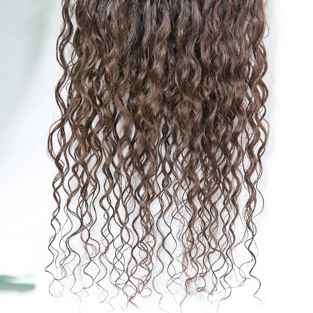 T1B/4 Ombre Brown Crochet Boho Box Braids with Human Hair Curls - Image 5