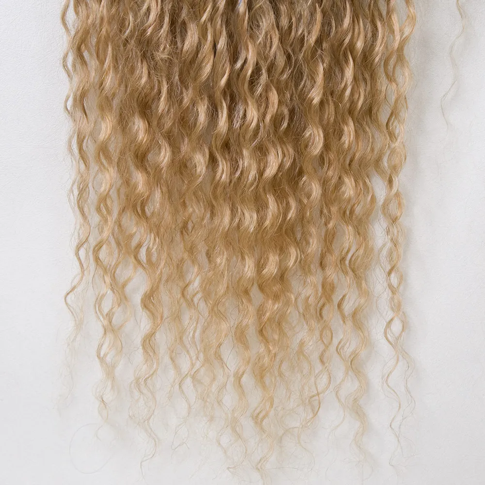 Ombre Honey Blonde Crochet Boho Box Braids with Human Hair Curls - Image 6