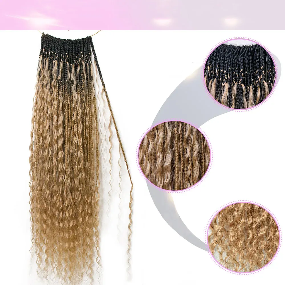 Ombre Honey Blonde Crochet Boho Box Braids with Human Hair Curls - Image 7