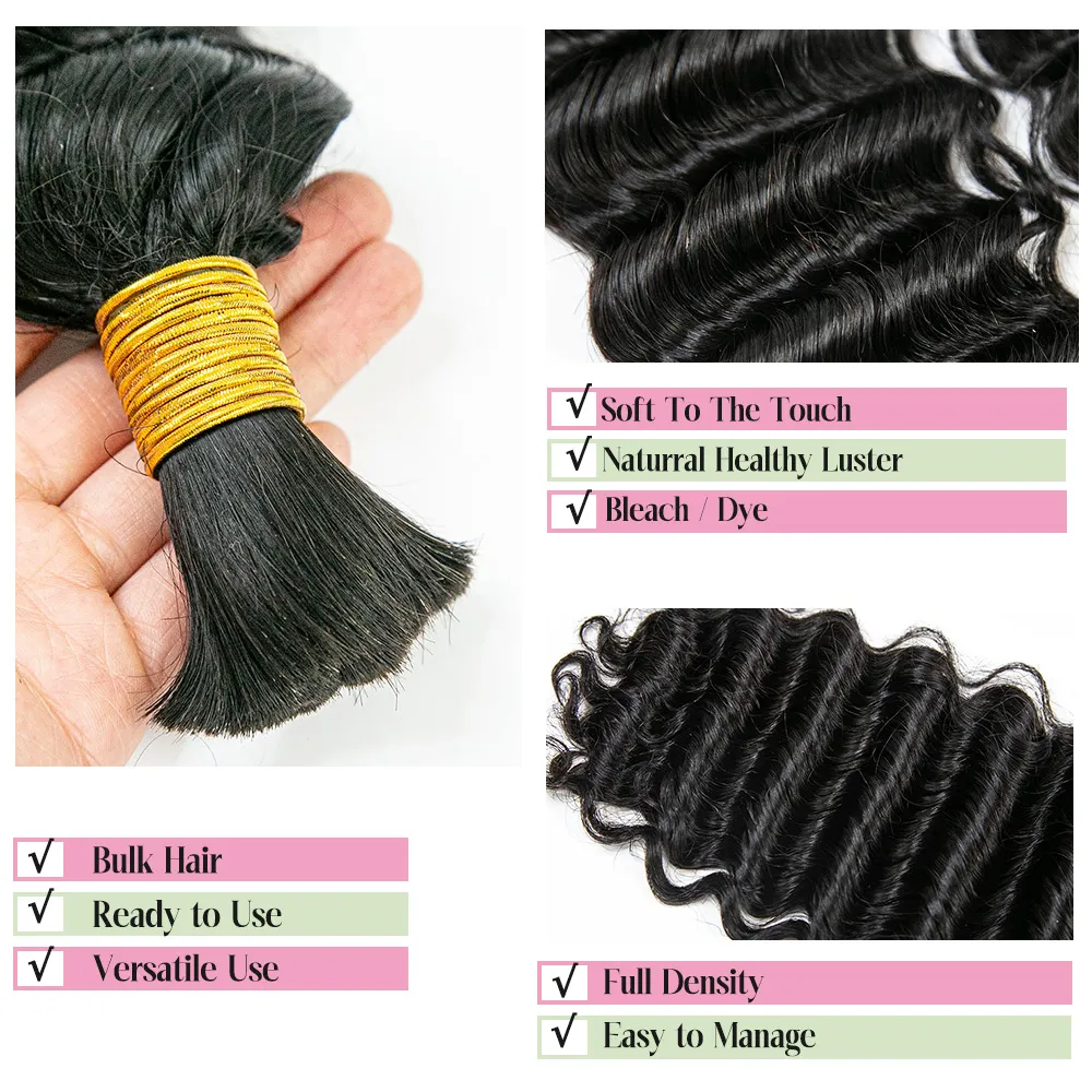 Deep Wave Bulk Hair Extensions for Braiding - Image 5