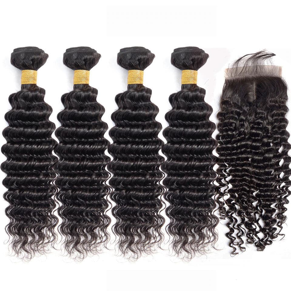 Deep Wave Brazilian Hair Bundles with 5x5 HD Lace Closure PSB05