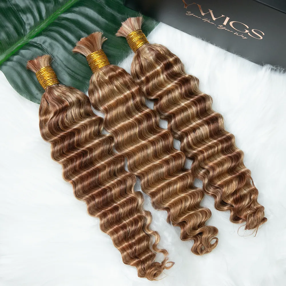 Double Drawn Burmese #27/#30/#613 Mix Color Blend Deep Wave Human Hair Bulk - Image 2