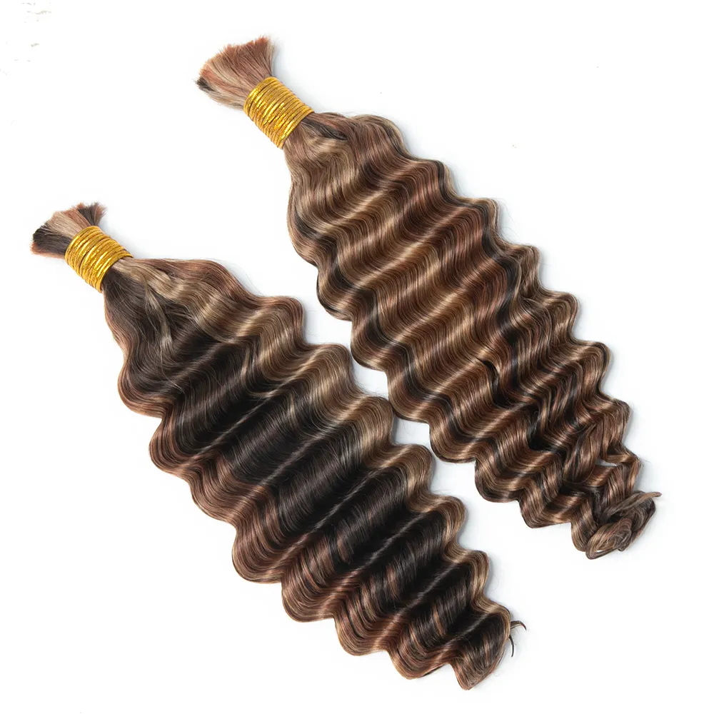 Double Drawn Burmese #4/#27/#30 Mix Color Blend Deep Wave Human Hair Bulk - Image 3