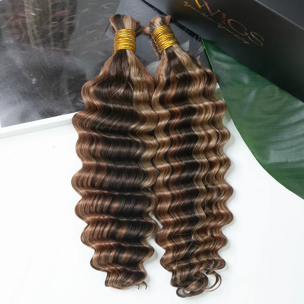 Double Drawn Burmese #4/#27/#30 Mix Color Blend Deep Wave Human Hair Bulk - Image 4