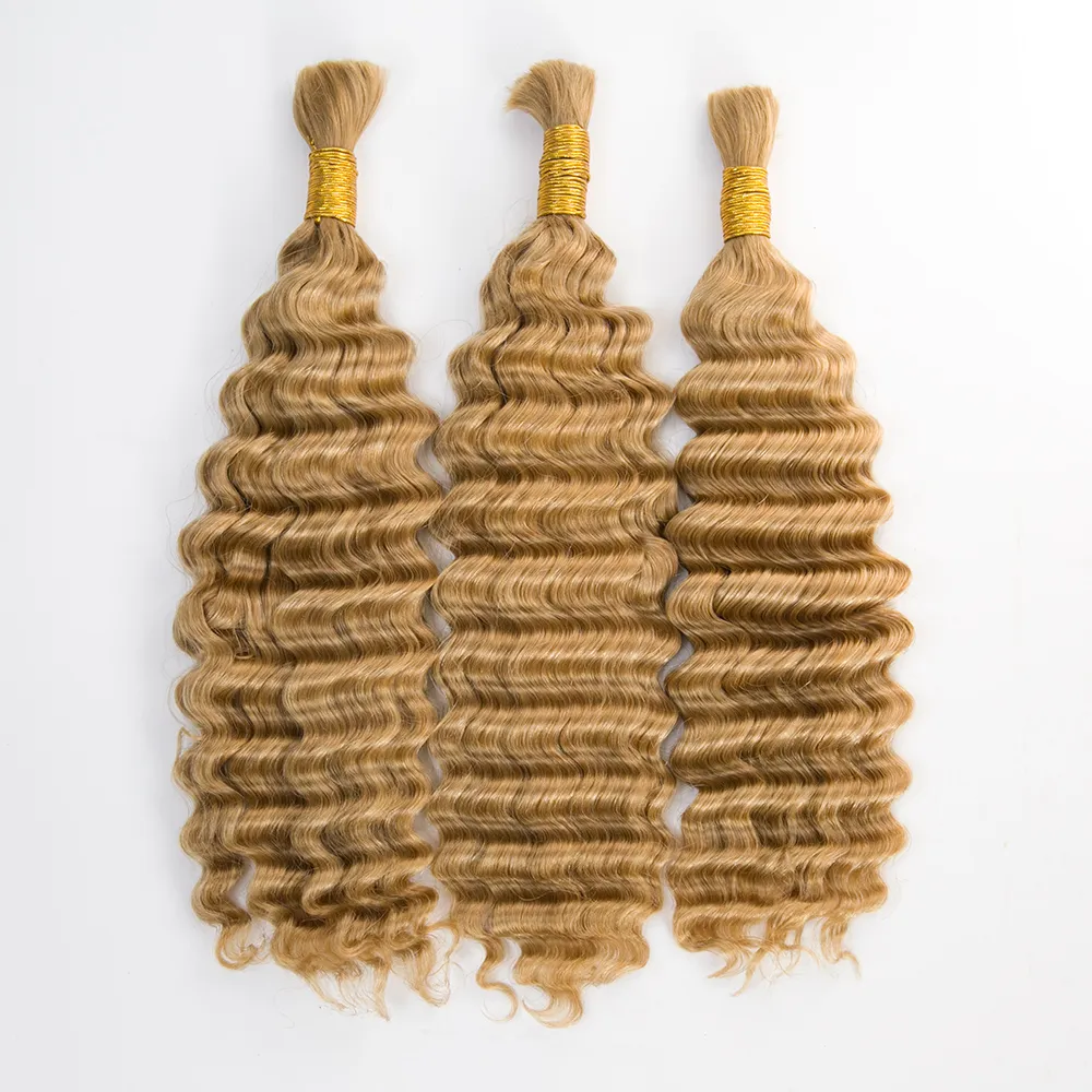Double Drawn Burmese Color #27 Honey Blonde Deep Wave Human Hair Bulk - Image 2