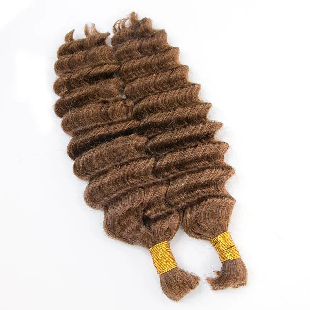 Double Drawn Burmese Color #30 Light Brown Deep Wave Human Hair Bulk - Image 3