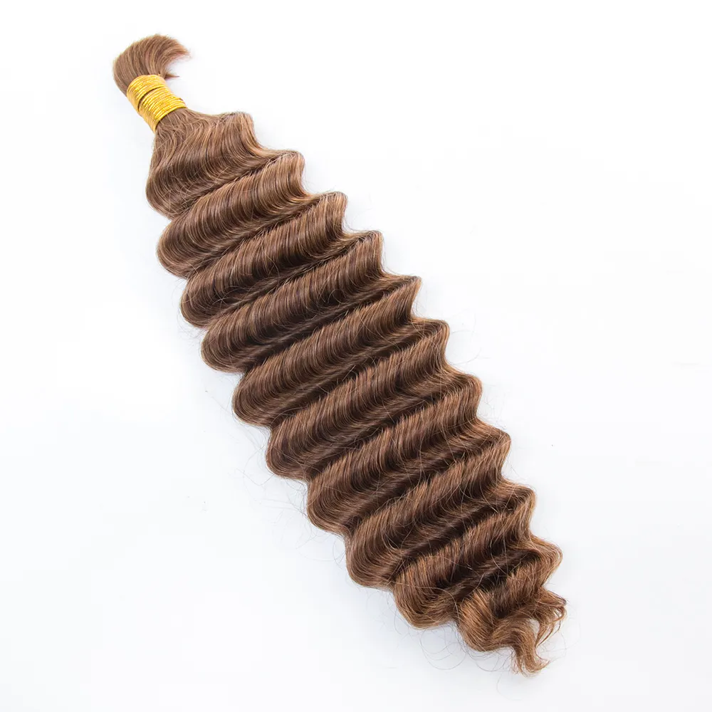 Double Drawn Burmese Color #30 Light Brown Deep Wave Human Hair Bulk - Image 5