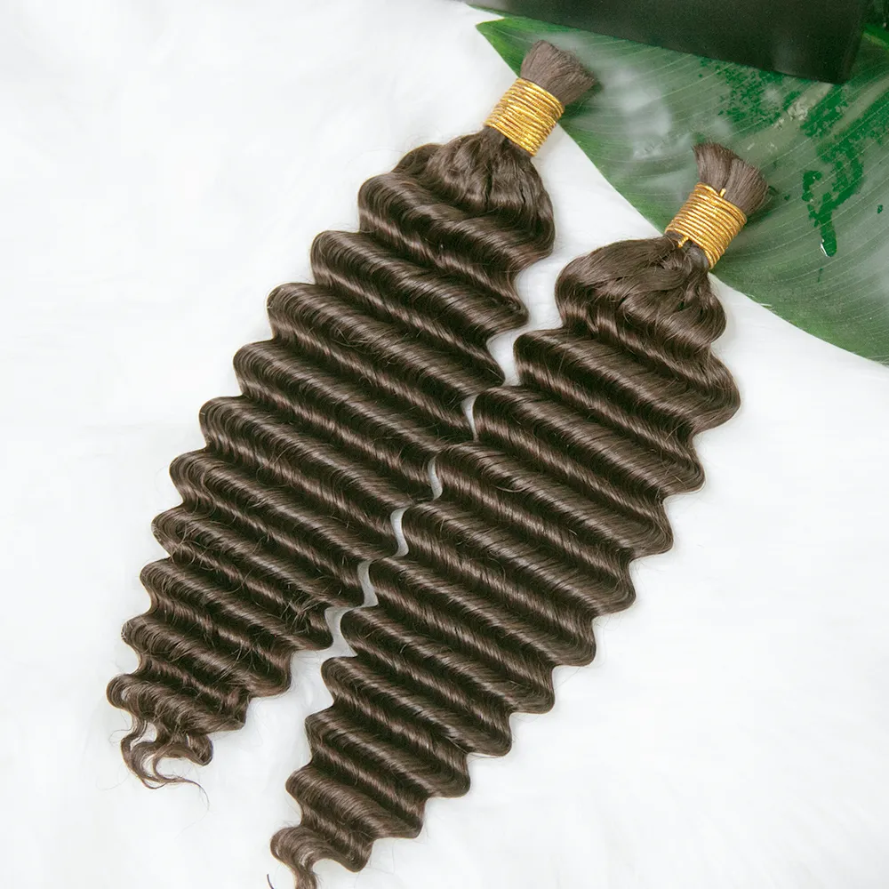 Double Drawn Burmese Color #4 Medium Brown Deep Wave Human Hair Bulk - Image 4