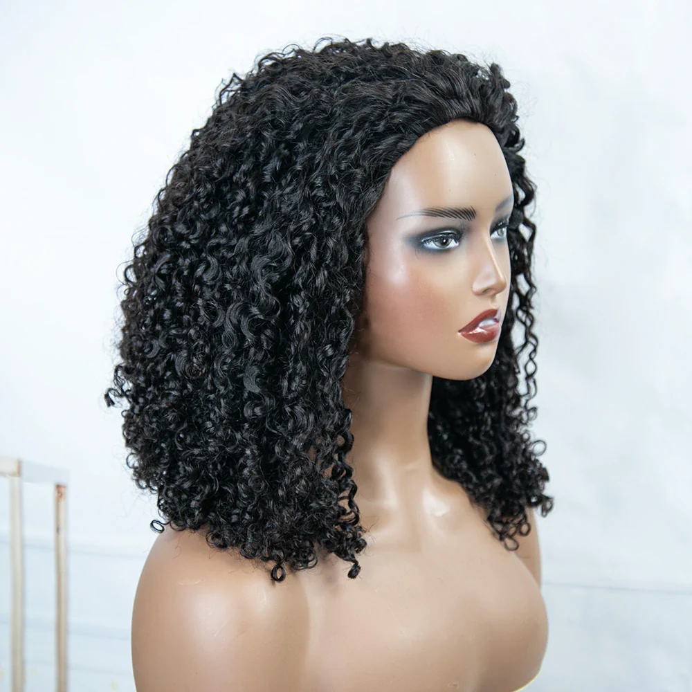 Drawstring 3 in 1 Kinky Curly Half Wig Human Hair - Image 3