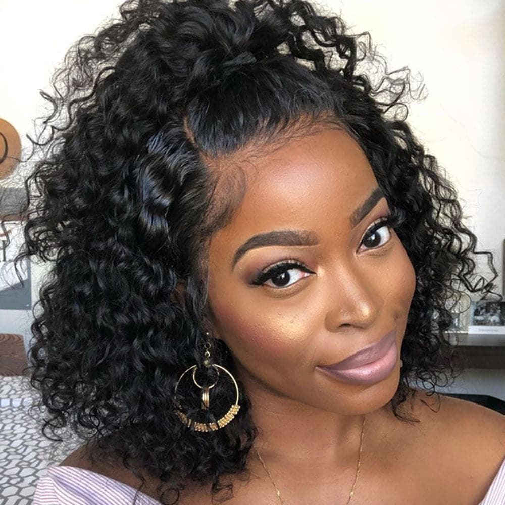 Short Curly Bob Human Hair 13 x 6 Lace Front Wig BOB2D - Image 3
