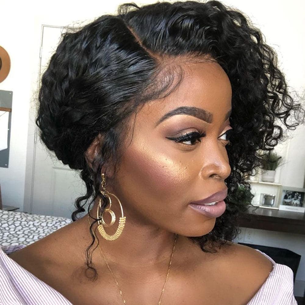 Short Curly Bob Human Hair 13 x 6 Lace Front Wig BOB2D - Image 4