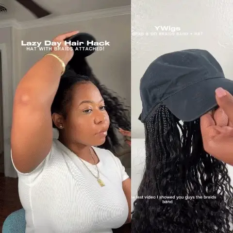 💥Flash Sale | Grab & Go Braids Cap Wig Boho Style with Human Hair Curls - Image 3