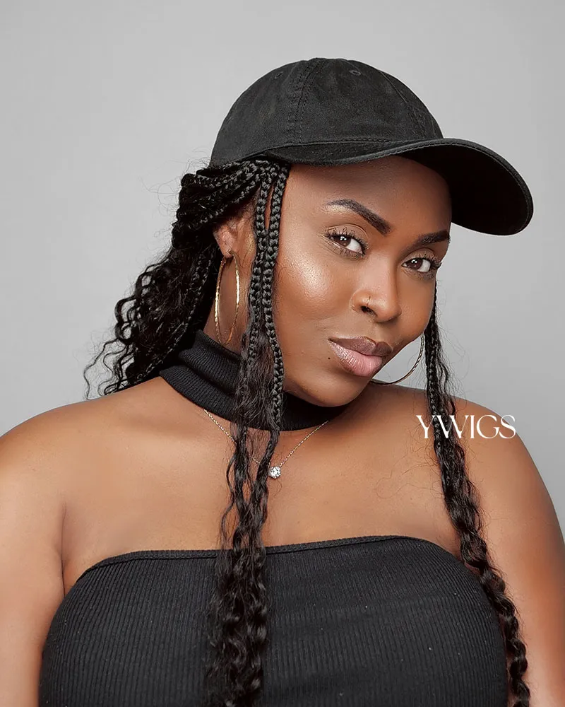 💥Flash Sale | Grab & Go Braids Cap Wig Boho Style with Human Hair Curls - Image 5