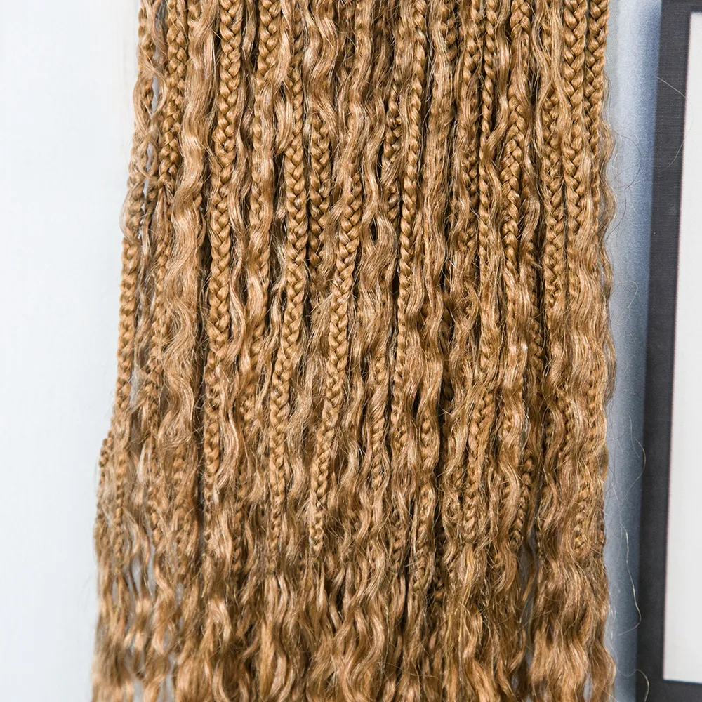 Honey Blonde Crochet Boho Box Braids with Human Hair Curls - Image 5