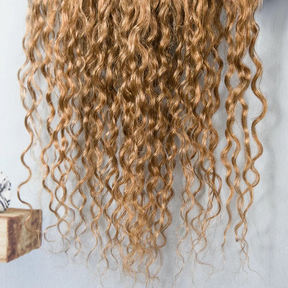 Honey Blonde Crochet Boho Box Braids with Human Hair Curls - Image 6
