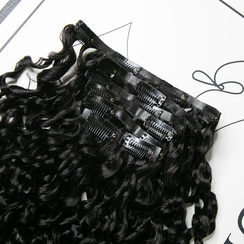 Invisible Edge Clip In Hair Extensions Water Curly - Image 4