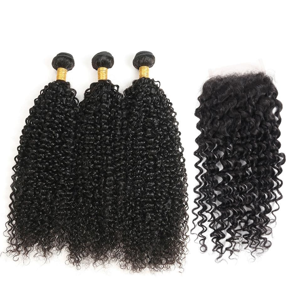 Jerry Curly Brazilian Hair Bundles with 5x5 HD Lace Closure PSB15