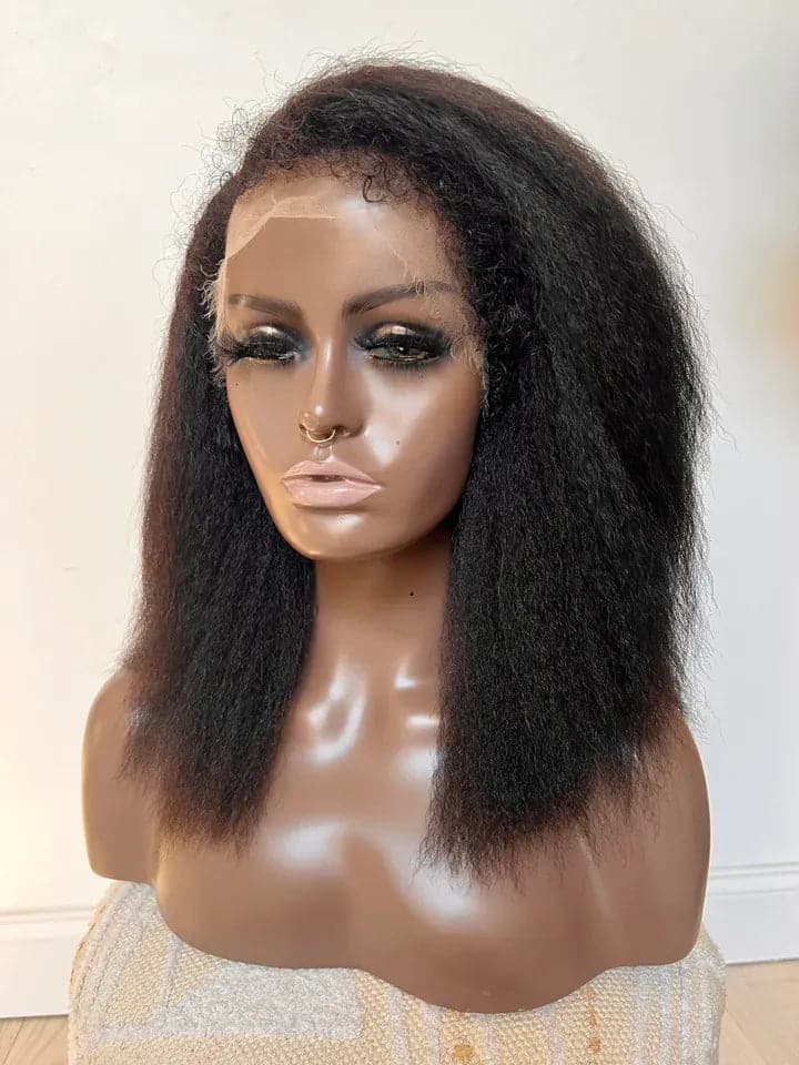 4C Edges | Kinky Straight Human Hair 13 x 6 Lace Front Wig with Curly Edges - Image 2