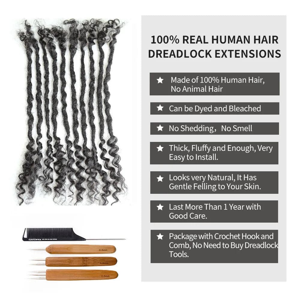 Human Hair Loc Extensions With Curly Ends  - Natural Black #1B - Image 3