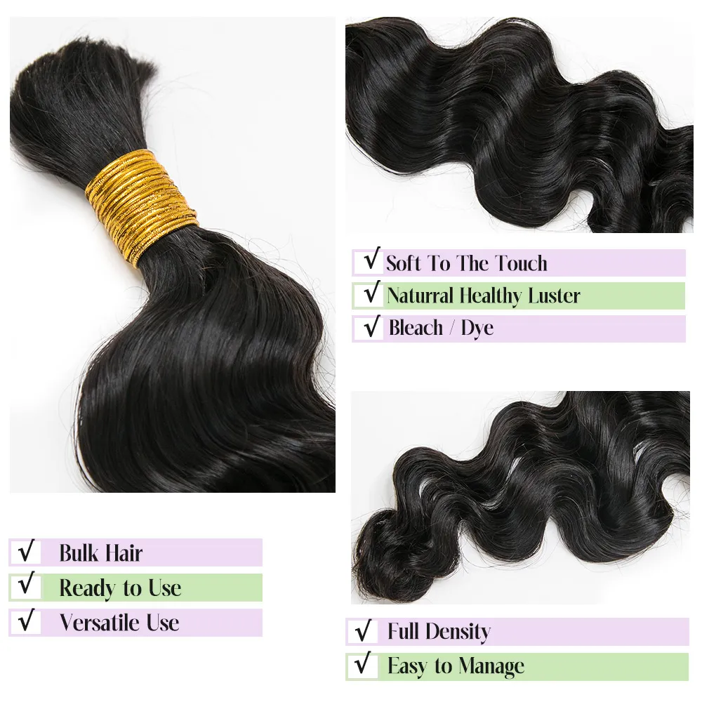 Loose Wave Bulk Hair Extensions for Braiding - Image 3