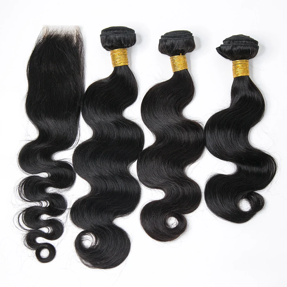 Natural Color Body Wave Human Hair Weft Bundles with 2x6 HD Lace Closure