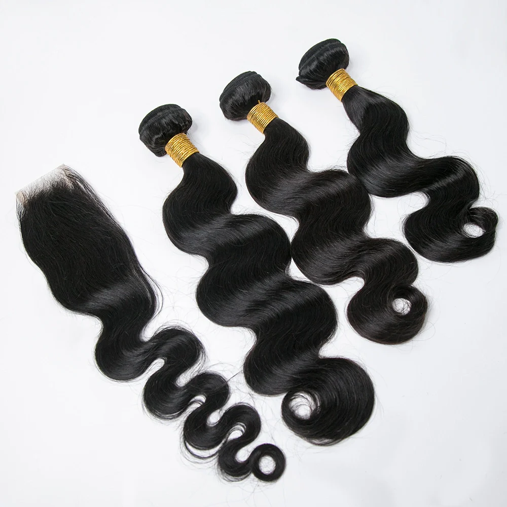 Natural Color Body Wave Human Hair Weft Bundles with 2x6 HD Lace Closure - Image 2