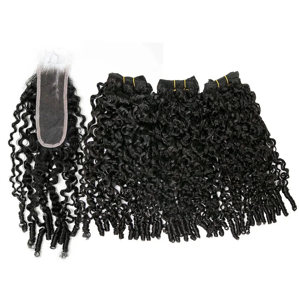 Natural Color Water Curly Human Hair Weft Bundles with 2x6 HD Lace Closure