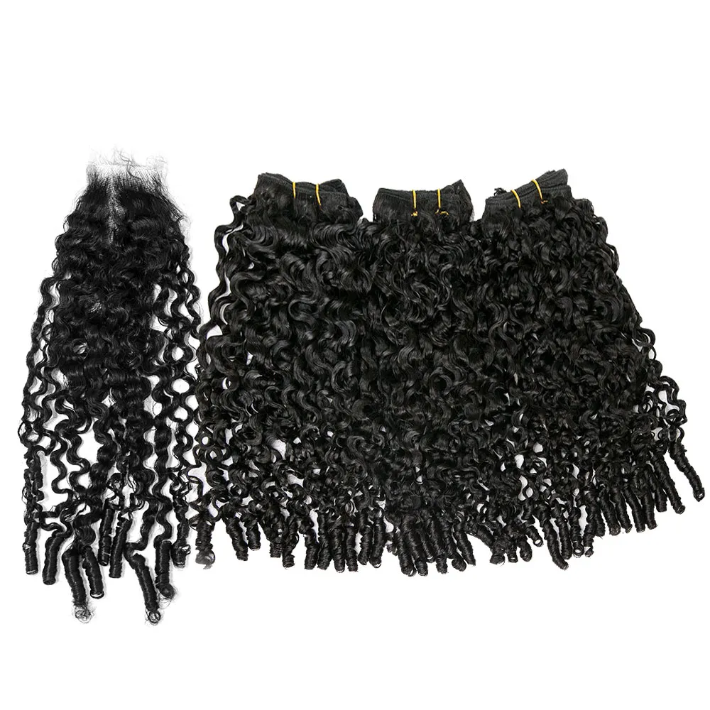 Natural Color Water Curly Human Hair Weft Bundles with 2x6 HD Lace Closure - Image 2