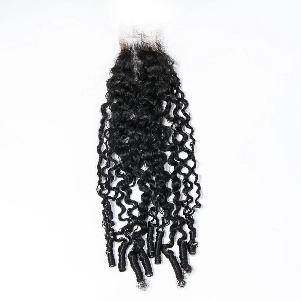 Natural Color Water Curly Human Hair Weft Bundles with 2x6 HD Lace Closure - Image 3