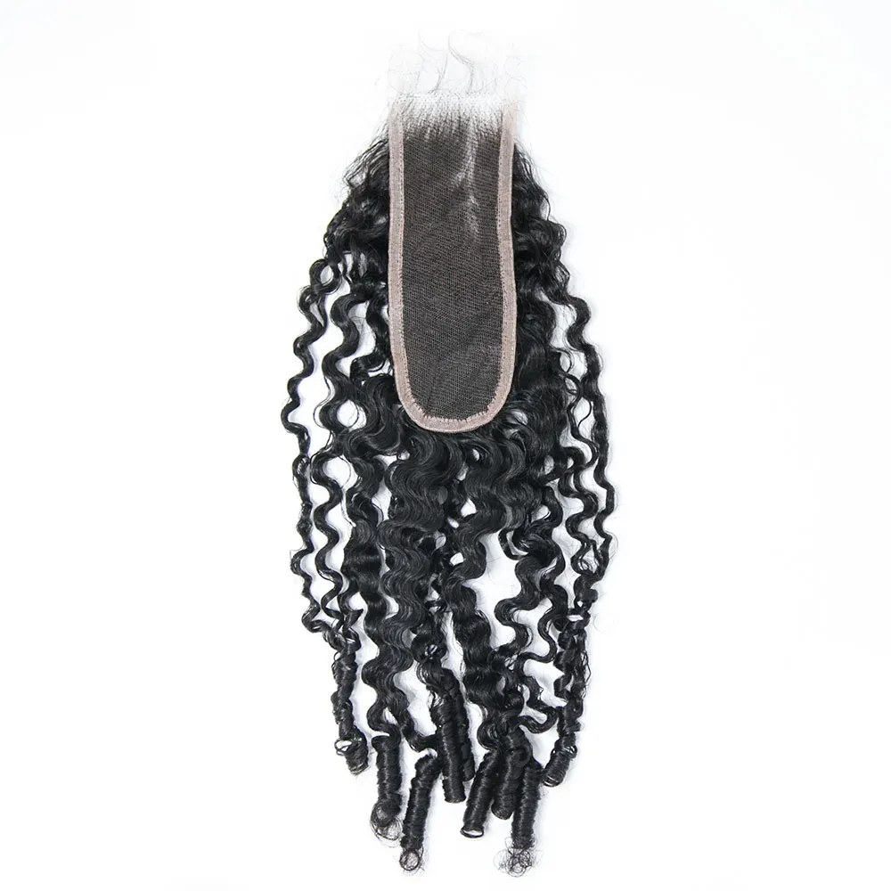 Natural Color Water Curly Human Hair Weft Bundles with 2x6 HD Lace Closure - Image 4