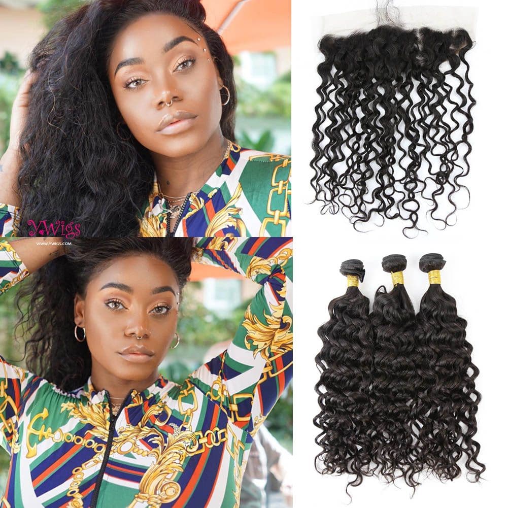 Natural Wave Brazilian Hair Bundles with HD Lace 13x4 Lace Frontal PLB002