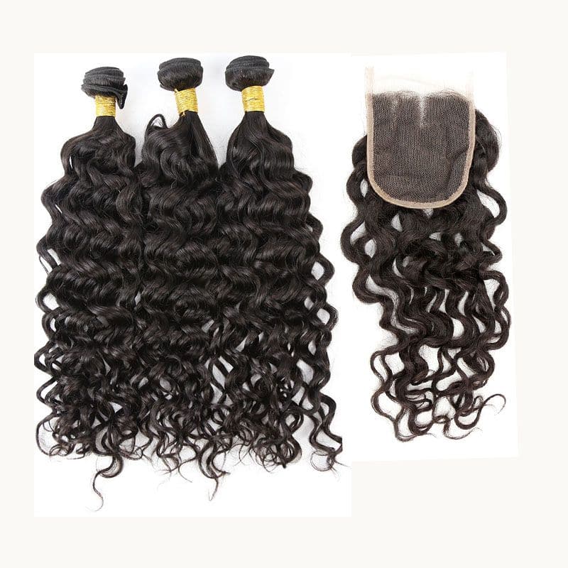 Natural Wave Brazilian Hair Bundles with 5x5 HD Lace Closure PSB002