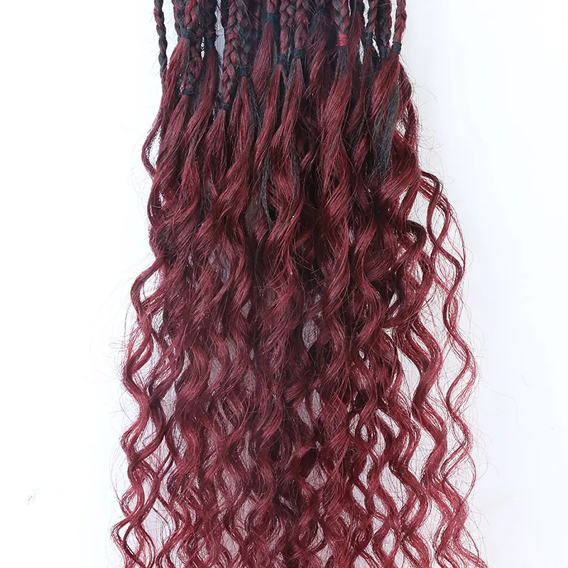 Ombre Burgundy Crochet Box Braids with Human Hair Ends - Image 5