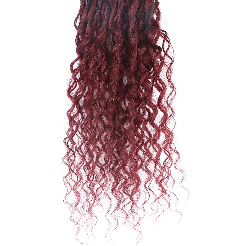 Ombre Burgundy Crochet Box Braids with Human Hair Ends - Image 6