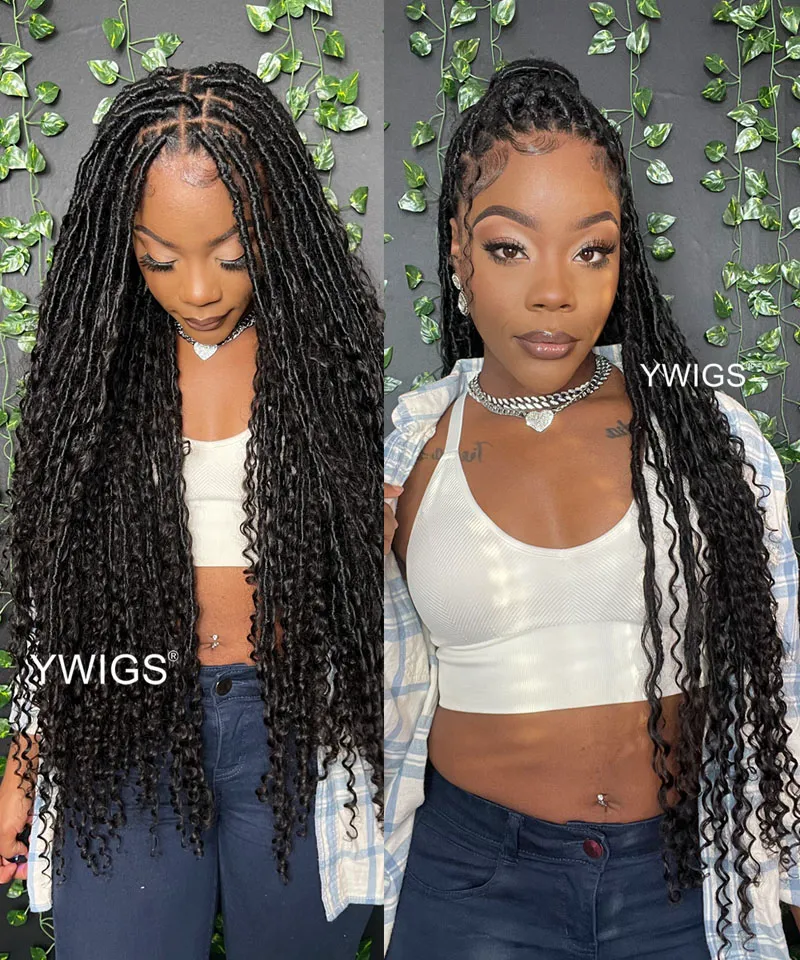 Pre-looped Crochet Boho Locs with Human Hair Curls - Image 3