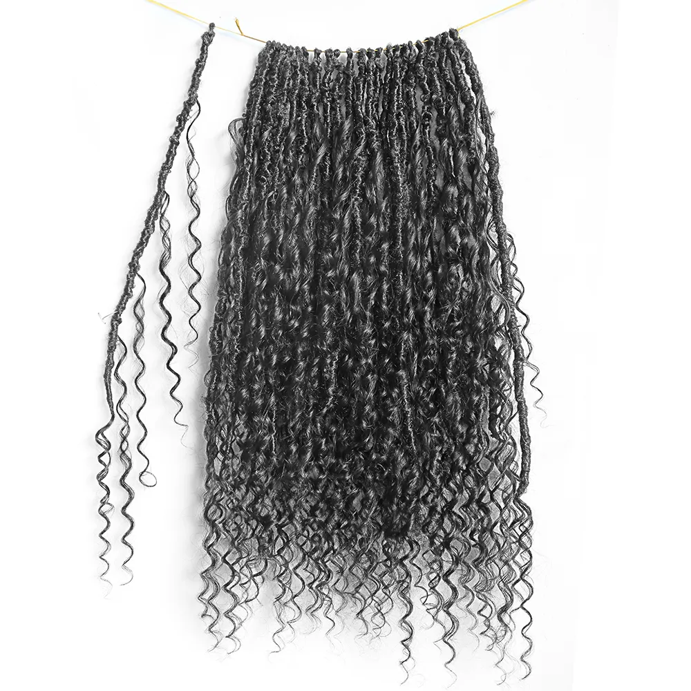 Pre-looped Crochet Boho Locs with Human Hair Curls - Image 4