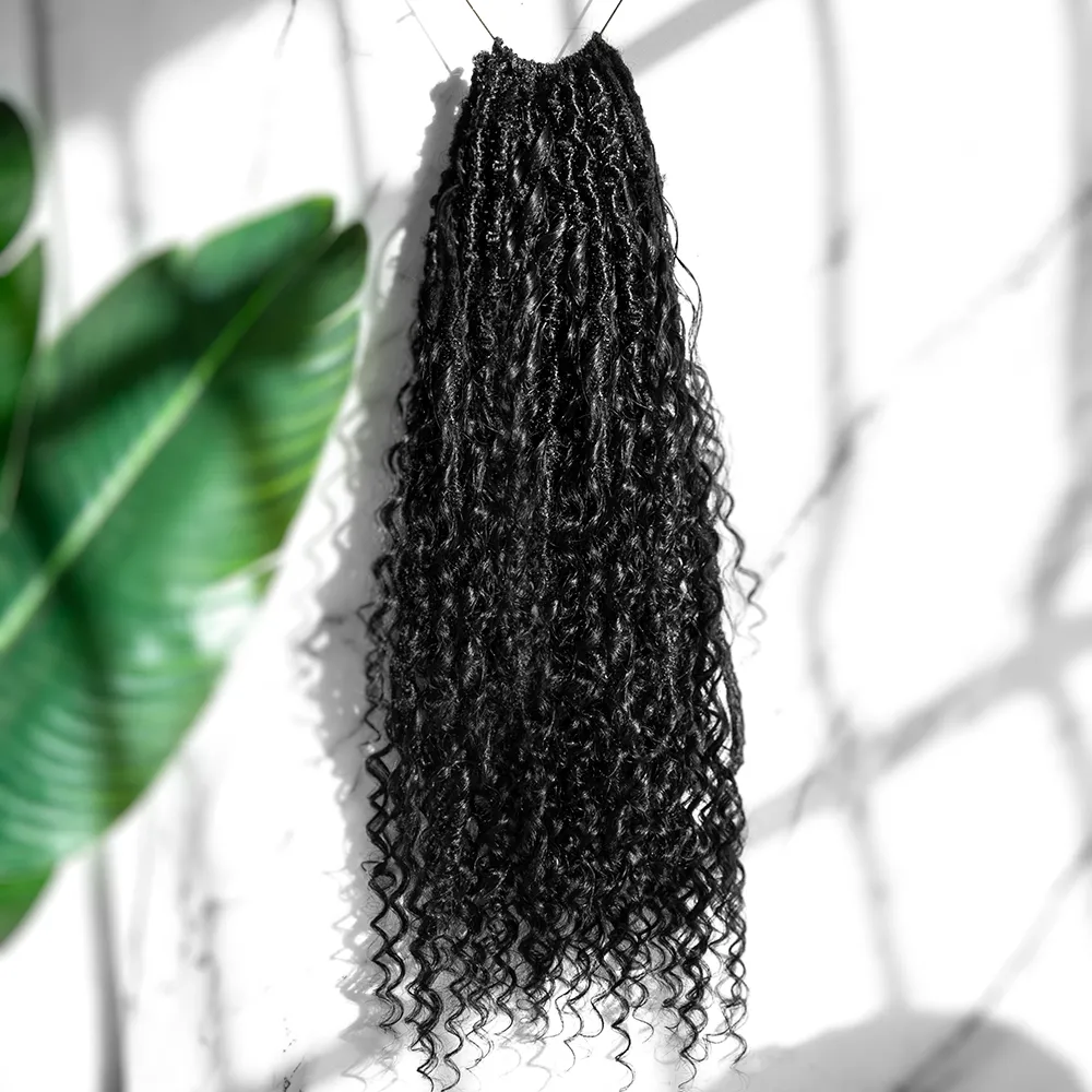 Pre-looped Crochet Boho Locs with Human Hair Curls - Image 6