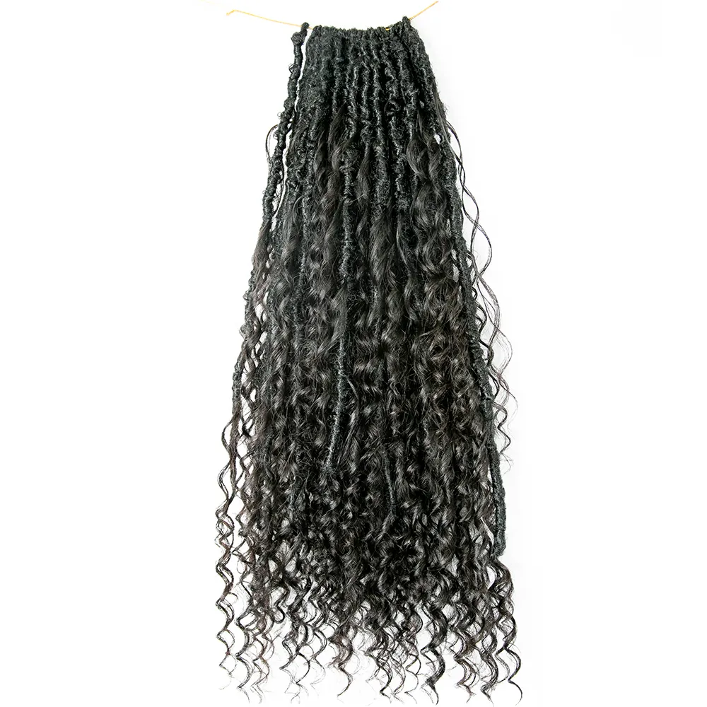 Pre-looped Crochet Boho Locs with Human Hair Curls - Image 8