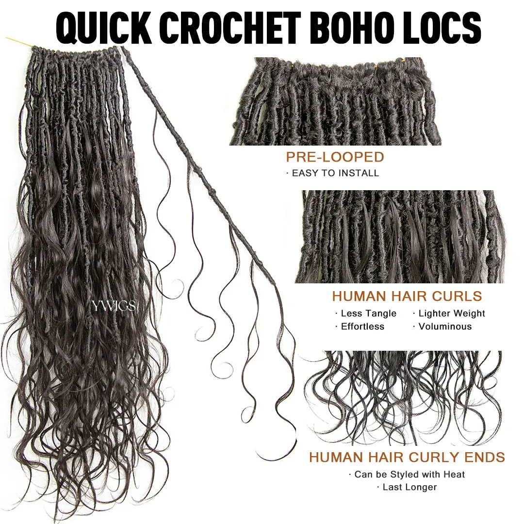 Pre-looped Crochet Boho Locs with Body Wave Virgin Human Hair Curls - Image 7
