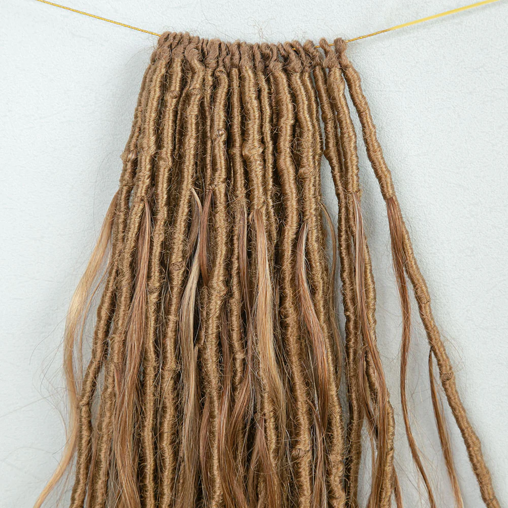 Mixed Blonde Brown Pre-looped Human Hair Crochet Goddess Locs With Body Wave Curls - Image 3