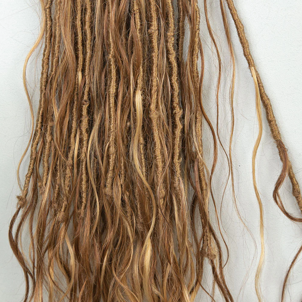 Mixed Blonde Brown Pre-looped Human Hair Crochet Goddess Locs With Body Wave Curls - Image 4