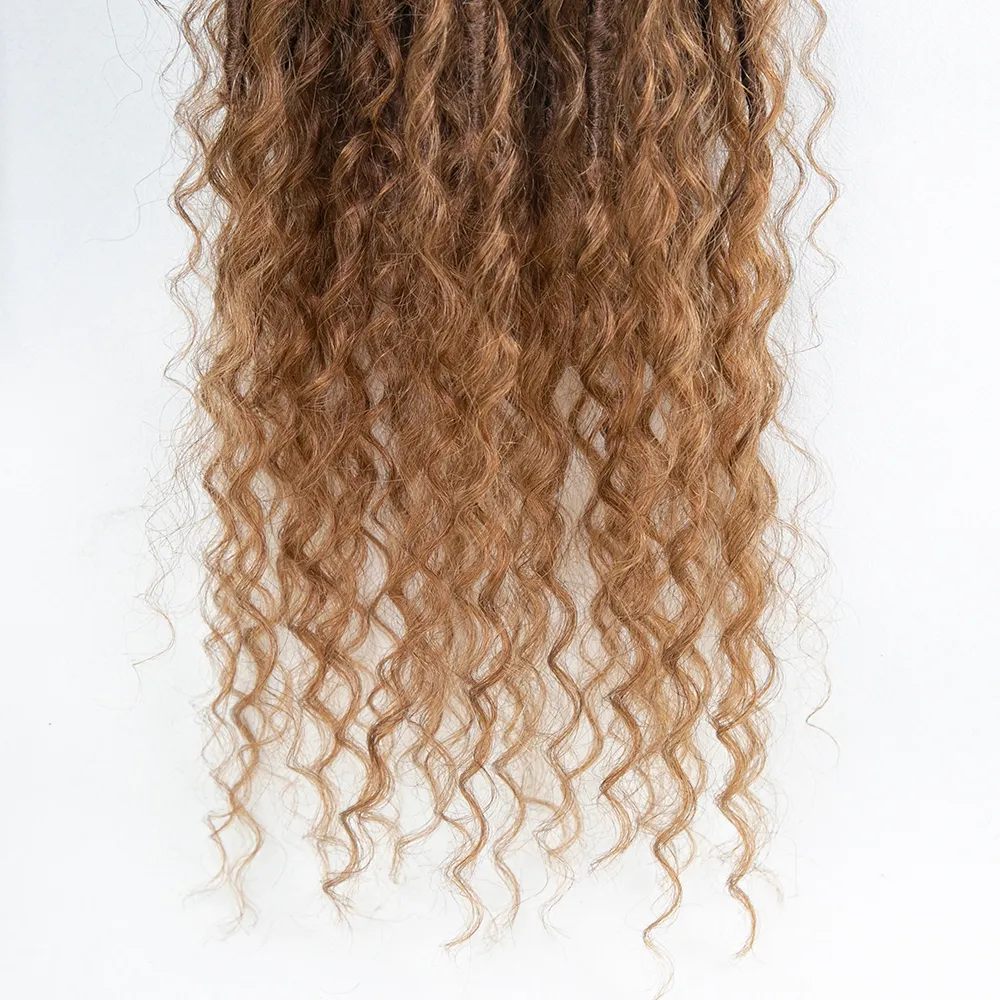 Pre-looped Light Auburn Crochet Boho Locs with Human Hair Curls - Image 8