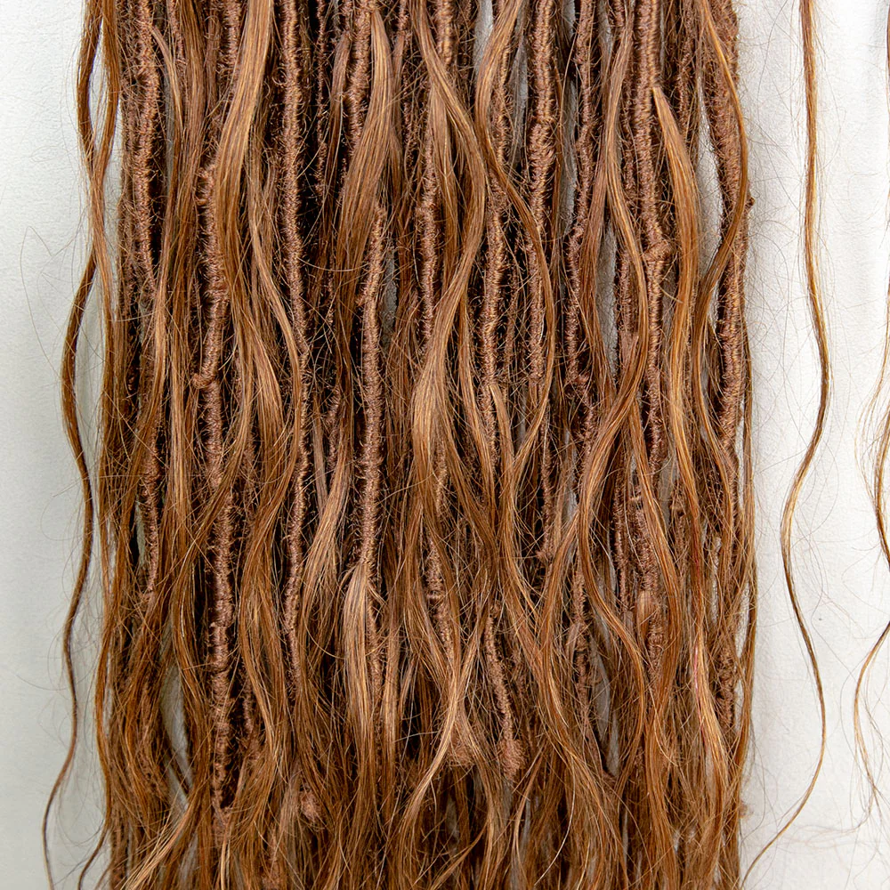 Pre-looped Light Auburn Human Hair Crochet Boho Locs With Body Wave Curls - Image 7