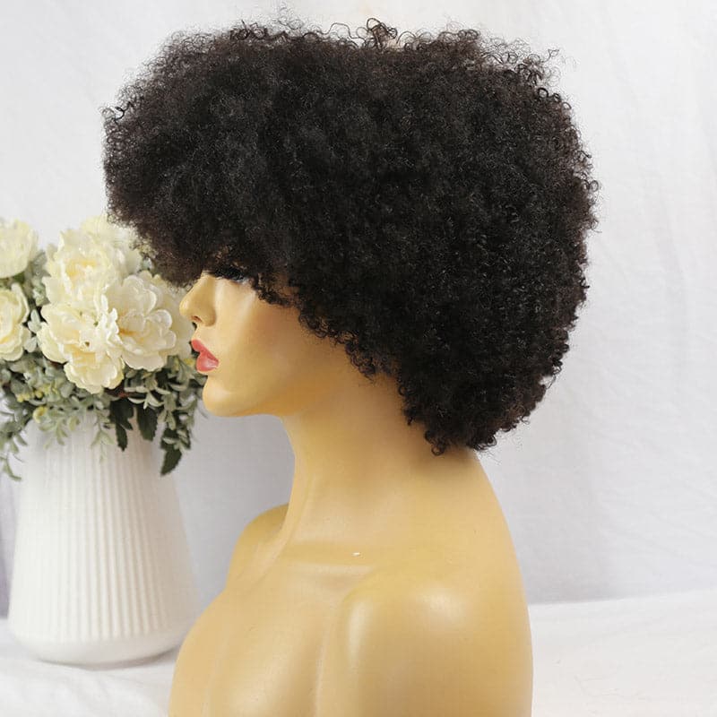 Short Afro Kinky Coily Human Hair 4x4 Lace Closure Wig AFBT7 - Image 3