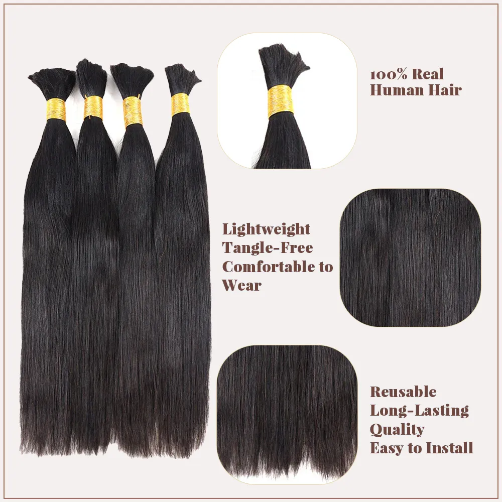 Silky Straight Bulk Hair Extensions for Braiding - Image 3