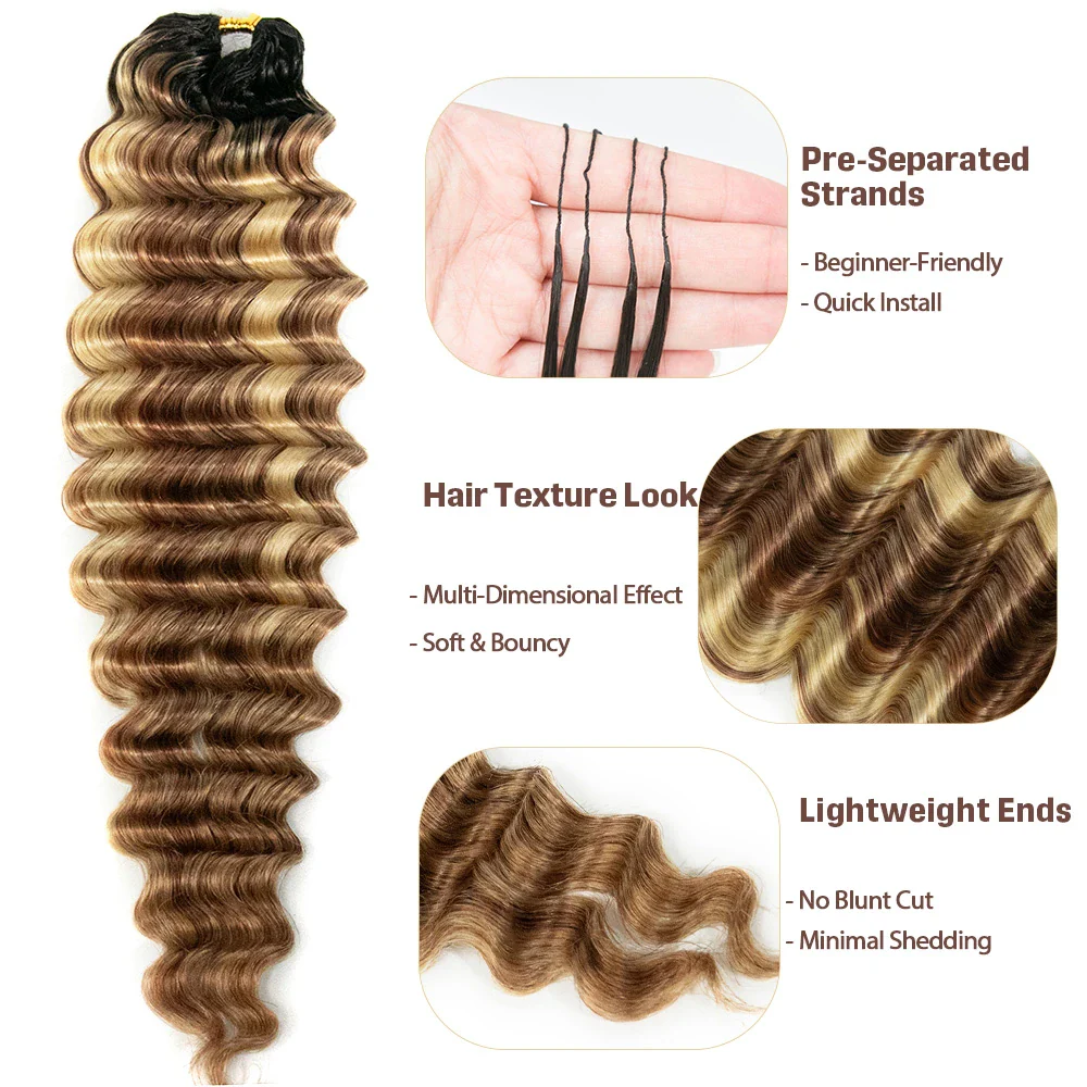 #T1B/27/30/613 Ombre Blonde Deep Wave Feather Crochet - Image 2