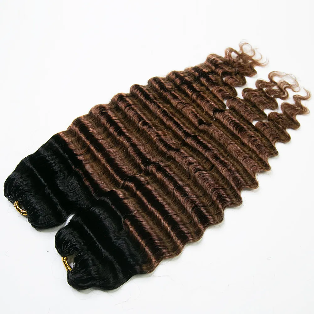 #T1B/30 Light Brown Deep Wave Human Crochet Hair - Image 3