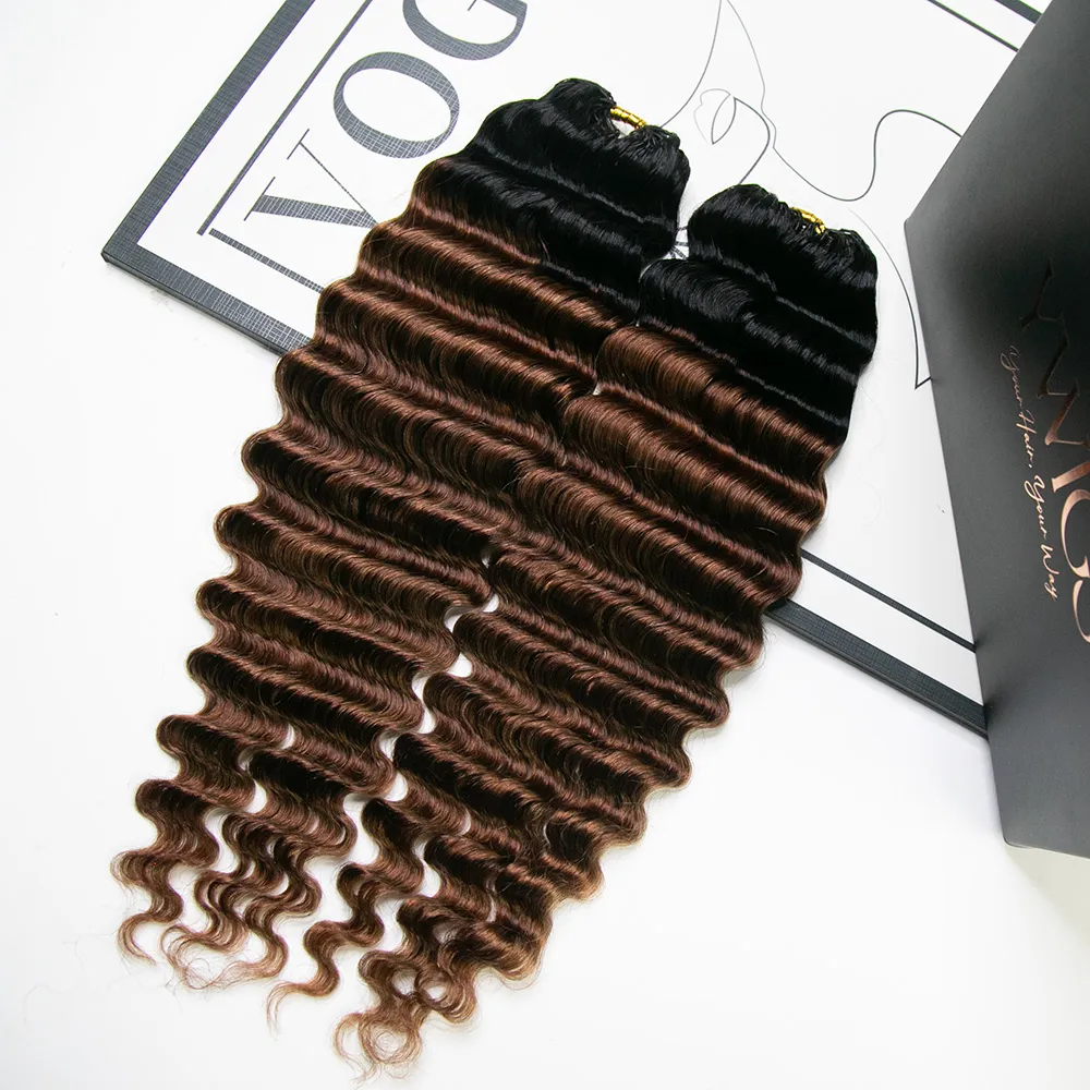 #T1B/30 Light Brown Deep Wave Human Crochet Hair - Image 5